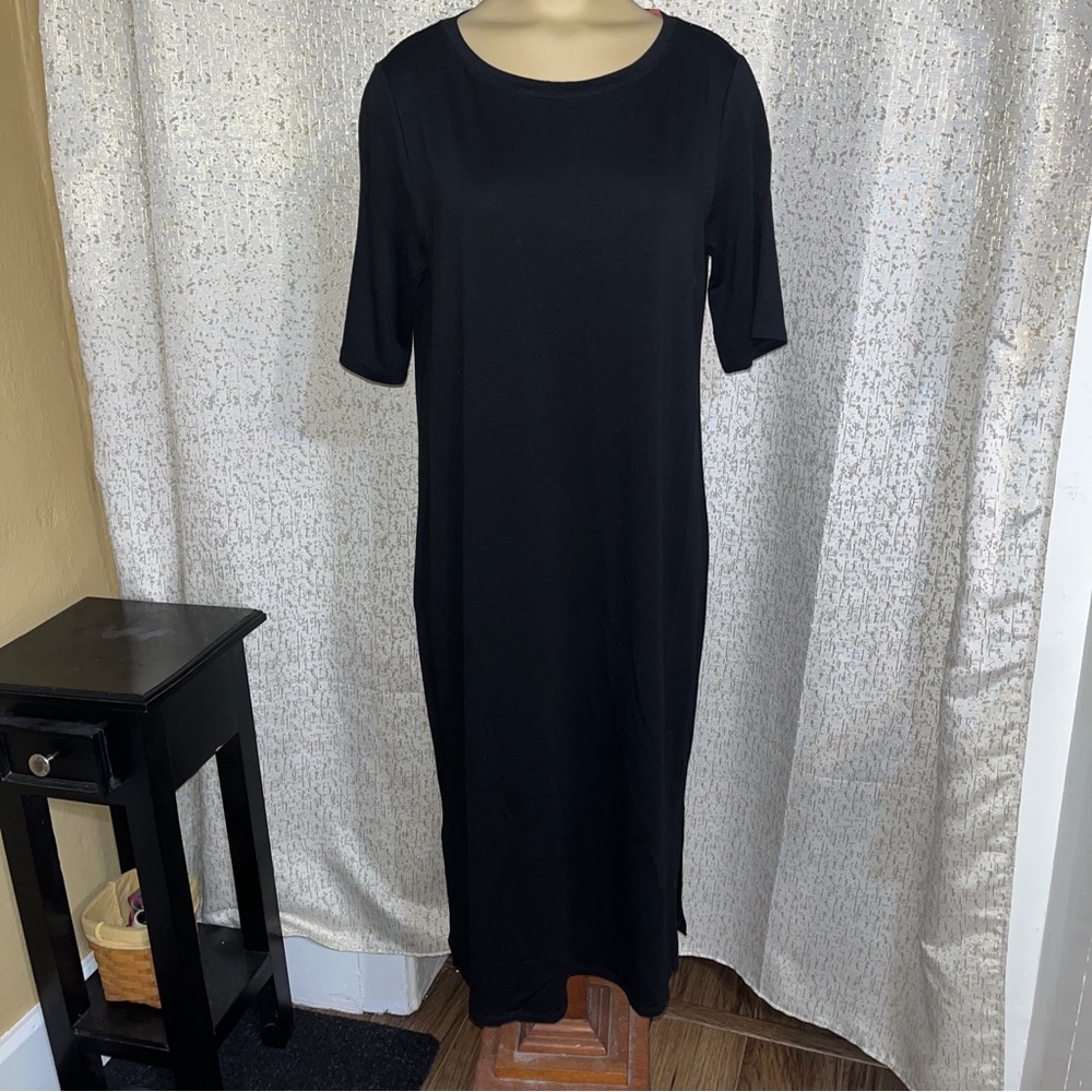Eileen Fisher Black Tencel Jersey Short Sleeve Knee Length Dress, NWT Size XS/TP